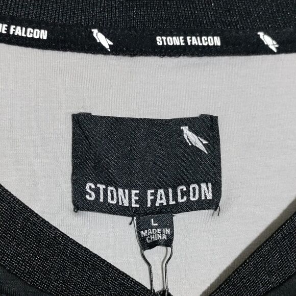 Stone Falcon Mens Shirt Size Large Black Gray Zip V-Neck Cotton Spandex NEW - Picture 7 of 13